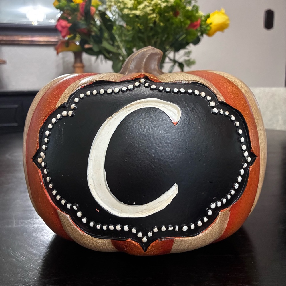 Kirklands Orange and Gold Striped Pumpkin